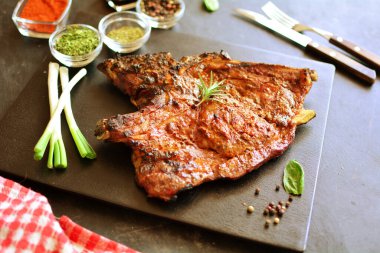 porterhourse steak grilled on background, close up