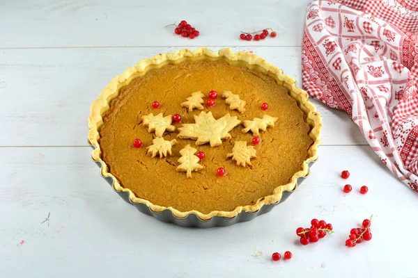 Homemade Vegan Pumpkin Pie on background, close up