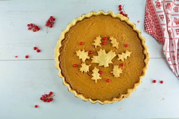 Homemade Vegan Pumpkin Pie on background, close up