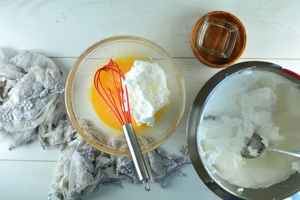 Ingredients Baking Cream Kitchen Background — Stock Photo, Image