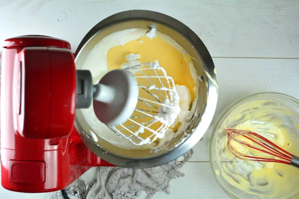 Top View Preparing Cake Modern Kitchen Mixer Baking — Stock Photo, Image