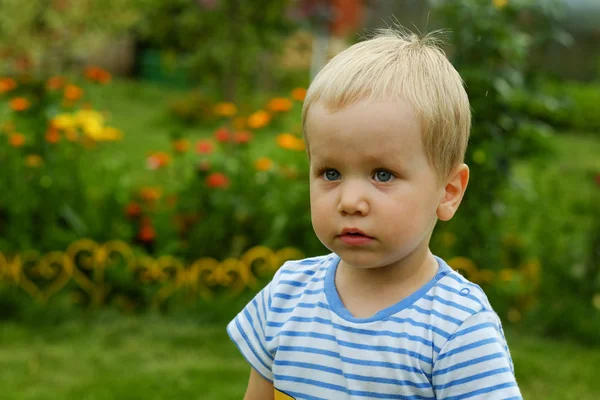 Portrait of little blond boy, summer outdoors — Stock Photo, Image