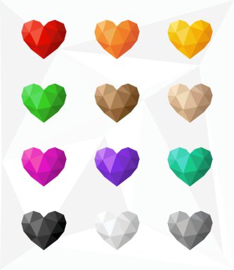 Kullanıcı Arayüzü Tasarımı için Geometrik Kristal desenli Low Poly Heart Simgesi