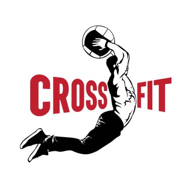 Çapraz Fit Sporcusu Medicine Ball Siluet Vektör İllüstrasyonuyla Atlıyor