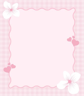 Çiçek ve Kalpli Pembe Gingham Memo Çerçevesi - Pastel Estetik Arkaplan