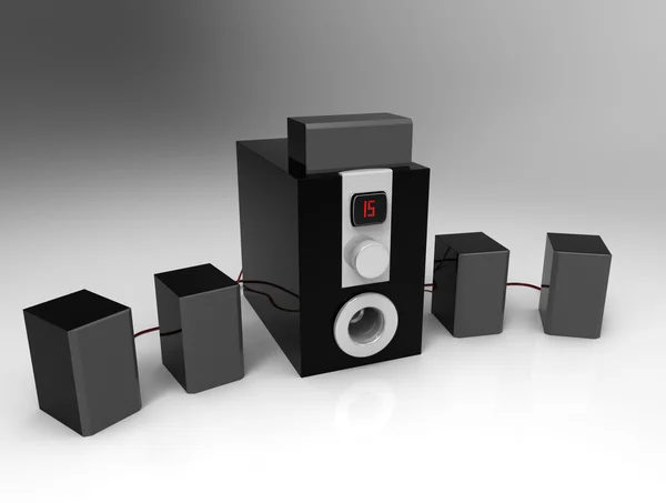 Home cinema speakers with sub-woofer on white background. 5.1 sy — Stock Photo, Image