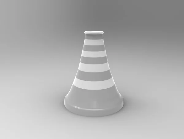 Stříbrný dopravní kužel na šedém pozadí. 3D vykreslování. — Stock fotografie