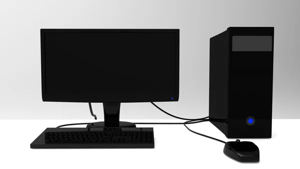 Czarny komputera na biały biurko. renderowania 3D. — Zdjęcie stockowe