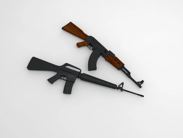 Kalashnikov Ak-47 소총 M 16에 배경. — 스톡 사진