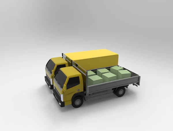 Gele trucks op achtergrond. — Stockfoto