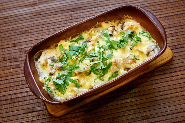 Baked Meat Mushrooms Cheese Forno Close Selective Focus — Stock Photo, Image