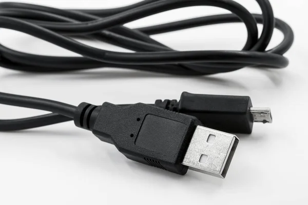 Černý Adaptér Usb Mikro Usb Typ Data Napájecí Kabel Bílém — Stock fotografie