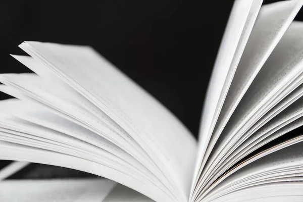 Koyu Arkaplan Üzerine Açılan Kitabın Sayfalarının Kapanışı Yakın Çekim Seçici — Stok fotoğraf
