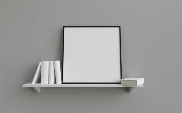 Samenstelling van vierkante leeg afbeeldingsframe op een plank met boeken — Stockfoto