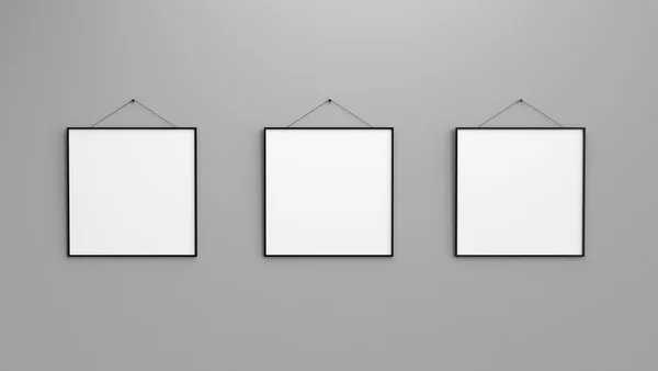 Композиція з трьох чорних порожніх фоторам на зеленій стіні 3d r — стокове фото