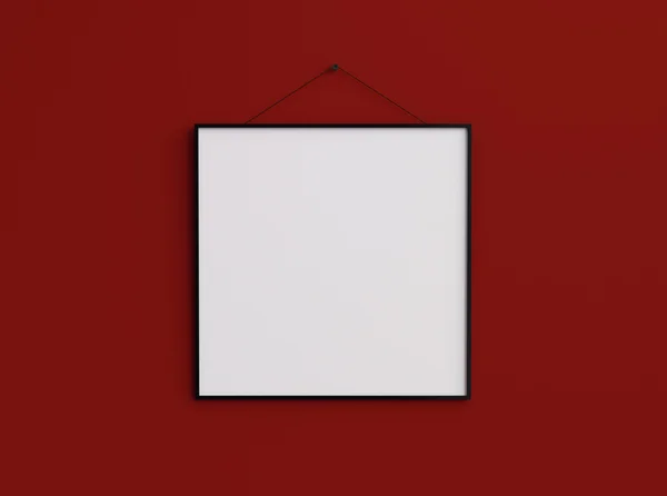 Тонка квадратна порожня фоторамка на гвинтовій композиції на червоному фоні — стокове фото
