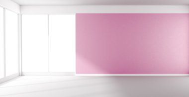 Pembe duvar ve panoramik penceresi boş oda