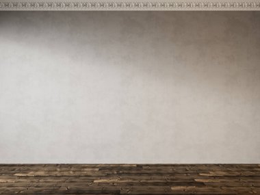 İçi boş bej duvar ve ahşap zemin..