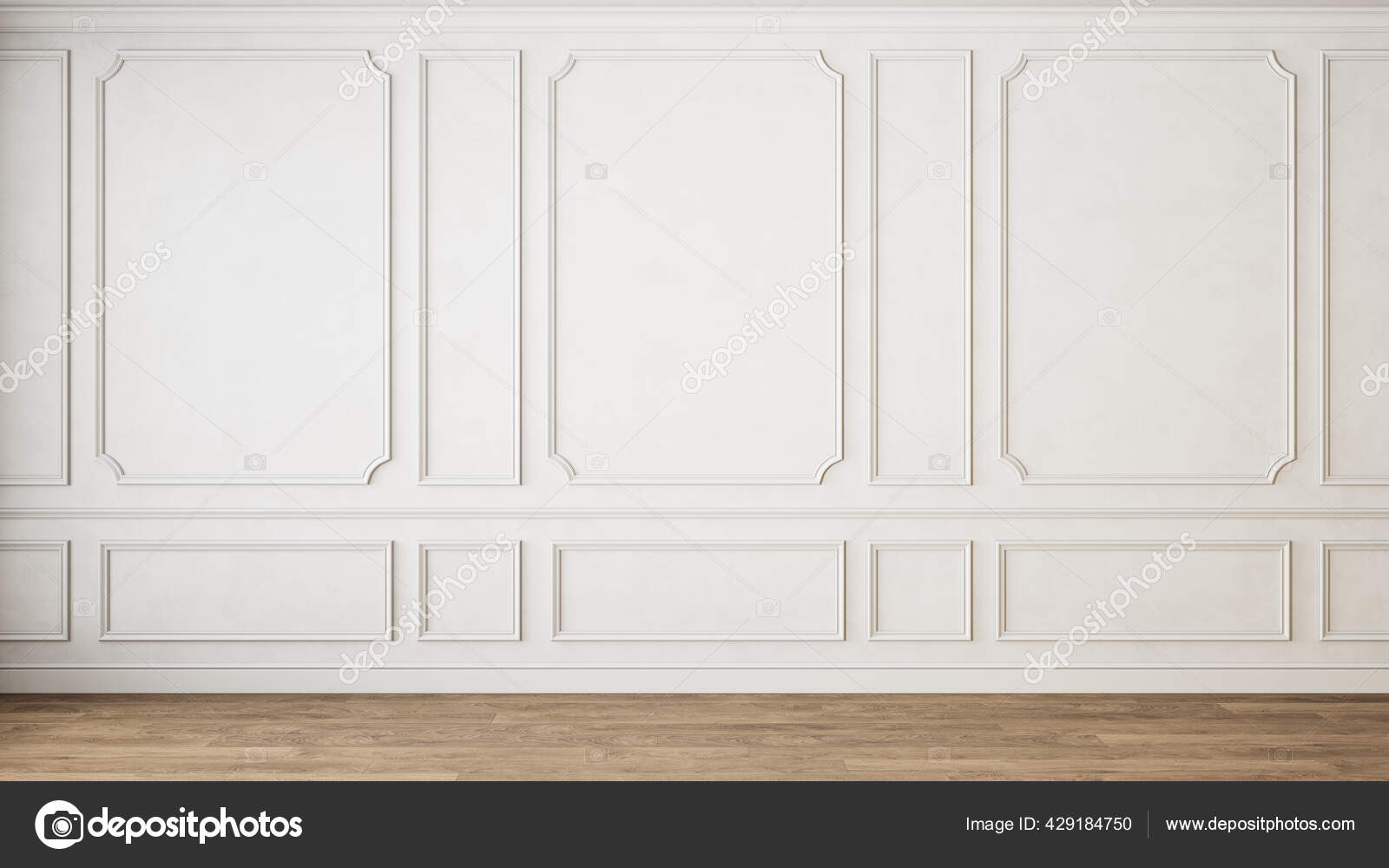 Modern classic white empty interior with wall panels molding and wooden ...
