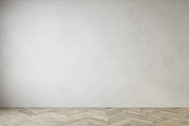 Beyaz gri iç döşeme boş duvar ve ahşap zemin.