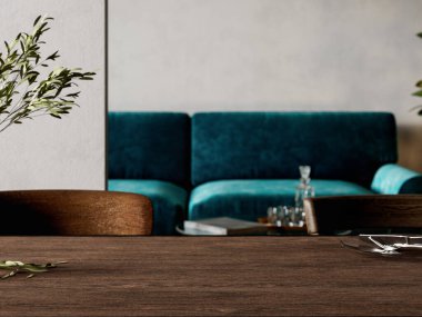 Masa üstü, iç kısımda odak sunumu podyumu. 3d resimleme.