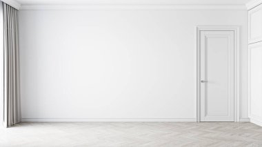 Beyaz, klasik, içi boş bir duvar. 3D iç mimari modellemesi.