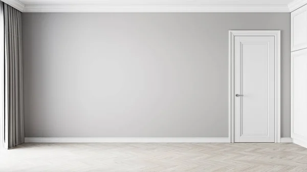 Classic gray interior with blank wall and door. 3d render illustration mockup. — Stock Photo, Image