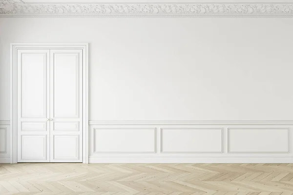 Classic white empty interior with moldings and door. 3d render illustration mockup. — Stock Photo, Image