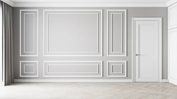 Classic gray empty interior with moldings and door. 3d render illustration mockup. — Stock Photo, Image