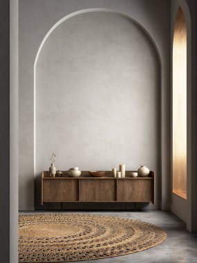 İçerisi kavisli, kostümlü ve dekorlu. 3d resimleme modellemesi.