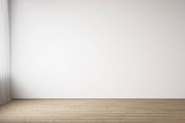 Ahşap zeminli, içi boş bir duvar. 3d resimleme modellemesi.