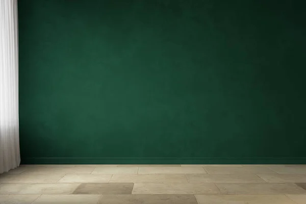 Dark green blank wall interior with wood floor. 3d render illustration mockup. — Stock Photo, Image