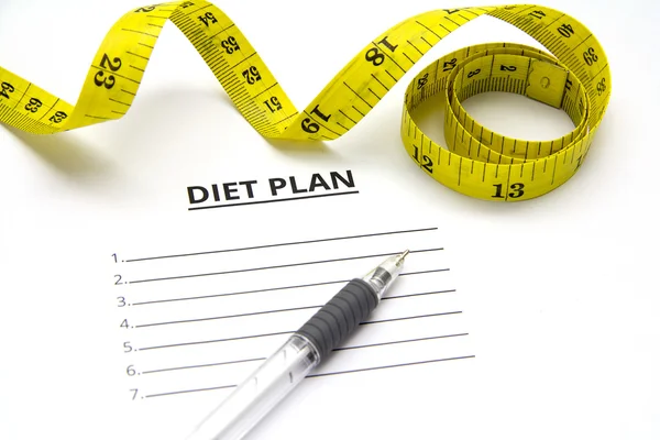 Sheet of paper with diet plan and pen — Stock Photo, Image