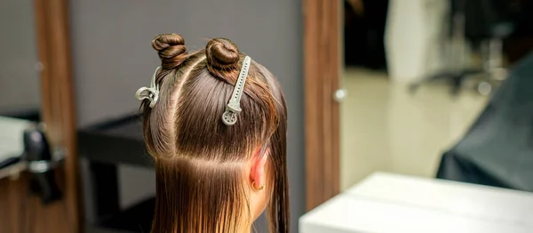 Divisé Les Cheveux Des Femmes Sections Avec Des Clips Dans — Photo