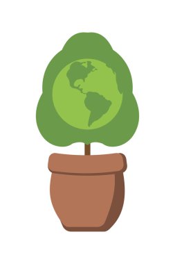 Bu çizim, doğayla gezegenimiz arasındaki uyumu sembolize eden yeşillikli bir bitkiyi tasvir ediyor. Çevre koruma ve sürdürülebilirlik çabalarının önemini vurguluyor.