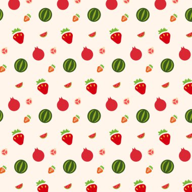 This delightful pattern features a variety of fruit line icons, including strawberries, watermelons, and pomegranates.