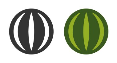 İki çizgi simgesi zıt renklerde karpuzu temsil eder. Bir simge siyah, diğeri yeşil, meyvenin farklı şekli ve tasarımı vurgulanıyor..