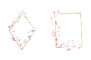 İki narin suluboya çerçeve zarif altın geometrik hatları sergiliyor.