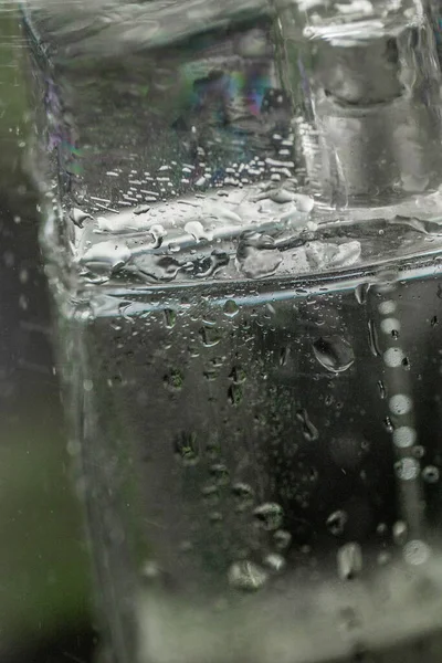 Gotas Água Uma Macro Garrafa Perfum — Fotografia de Stock