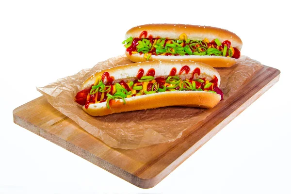 Két Friss Hot Dog Izolálva — Stock Fotó