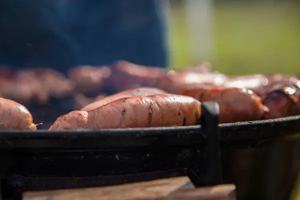 Cooking Sausages Outdoors Bbq — Stock Photo, Image