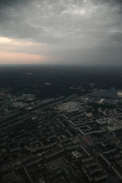 Top view from the plane on a city