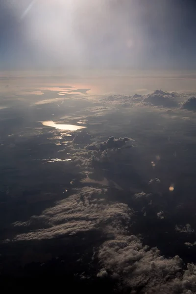 Rio Mar Vista Pôr Sol Partir Avião Vista Superior — Fotografia de Stock