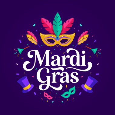 Mardi Gras festival tasarımı, izole edilmiş, illüstrasyon, vektör, arkaplan, afiş, poster, kart ve sosyal medya için harika.