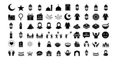 Bayram Mübarek için Siyah ve Beyaz İslami Simgeler. Görüntü, beyaz bir arkaplan karşısında belirgin bir siluet tarzıyla siyah şekillerin tekrar eden bir modelini içerir. Cele ile ilgili simgeler