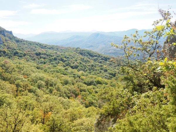 Fundo Natural Vista Montanha Para Floresta Abaixo Natureza Rússia — Fotografia de Stock