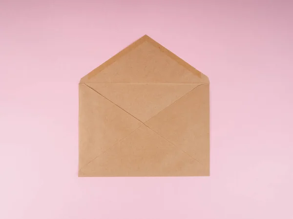 Brown Craft Envelope Pink Background — Stock Photo, Image