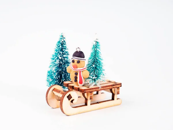 Toy Shape Christmas Tree Gingerbread Cookie Toy Snowman Sled — Stock Photo, Image