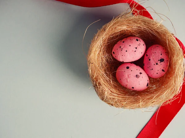 Nest Colored Easter Eggs White Blue Background Concept Easter Religious — Stock Photo, Image