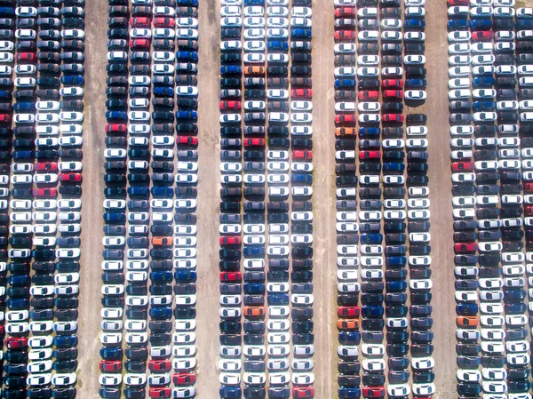 Aerial view of the Parking at the motor works — Stock Photo, Image